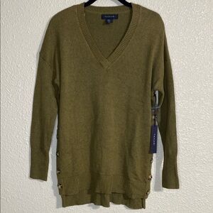 NWT Tahari Olive Green V-Neck Sweater Size XS